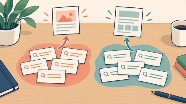 Illustration of search queries grouped by intent and mapped to two different page outlines